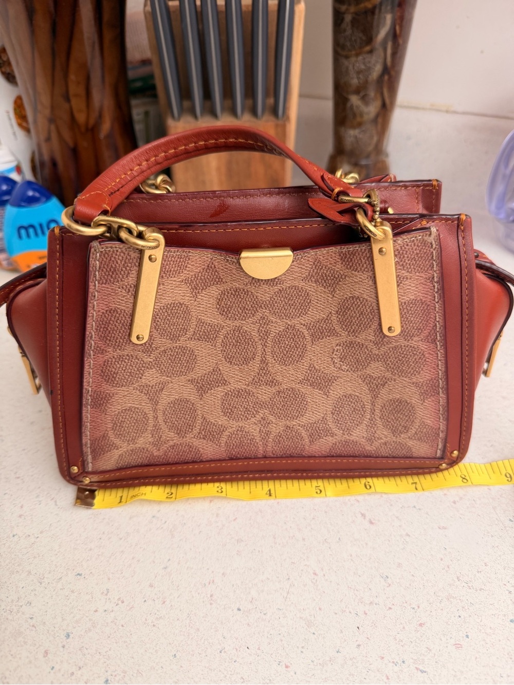 Vintage 1992 Coach Brown Signature Canvas Satchel with Rust Leather Trim